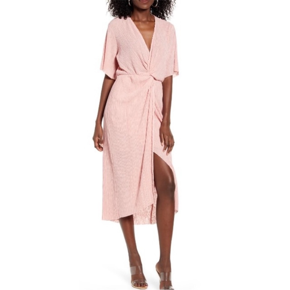 All In Favor Dolman Plissé Pink Midi Dress
